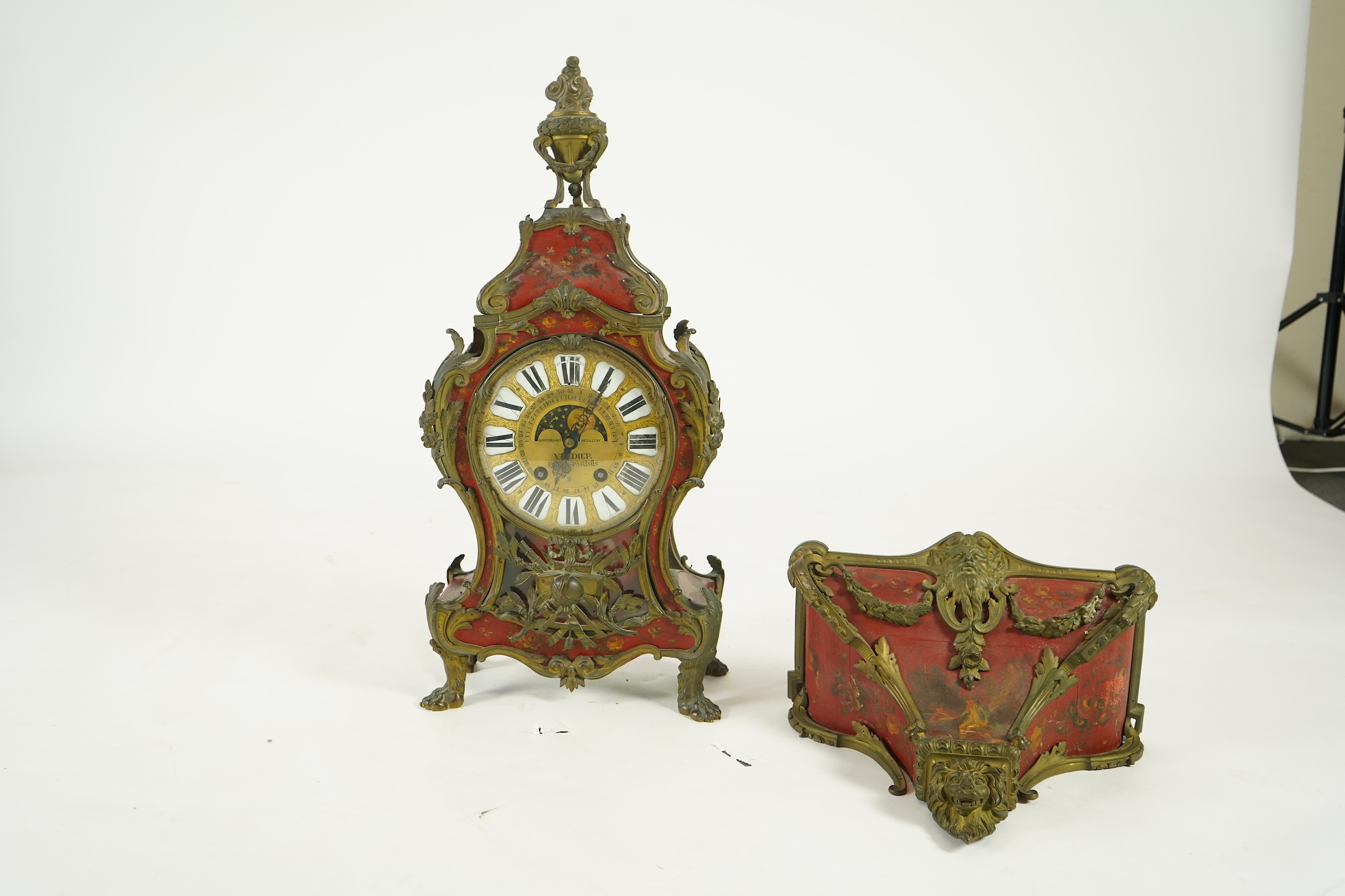 A Louis XV Vernis Martin moonphase bracket clock